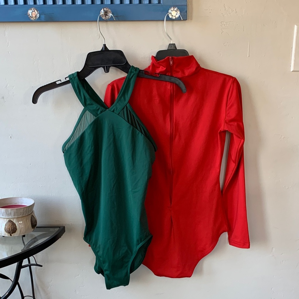 Green and Red Leotard Bodysuit Set